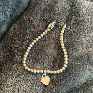 Tiffany and co brown heart silver bead bracelet